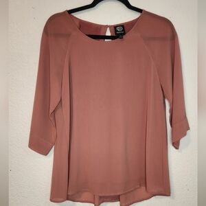 Bobeau Raglan Pink Dress Blouse with Sheer 3/4 Sleeves,‎ Size XS